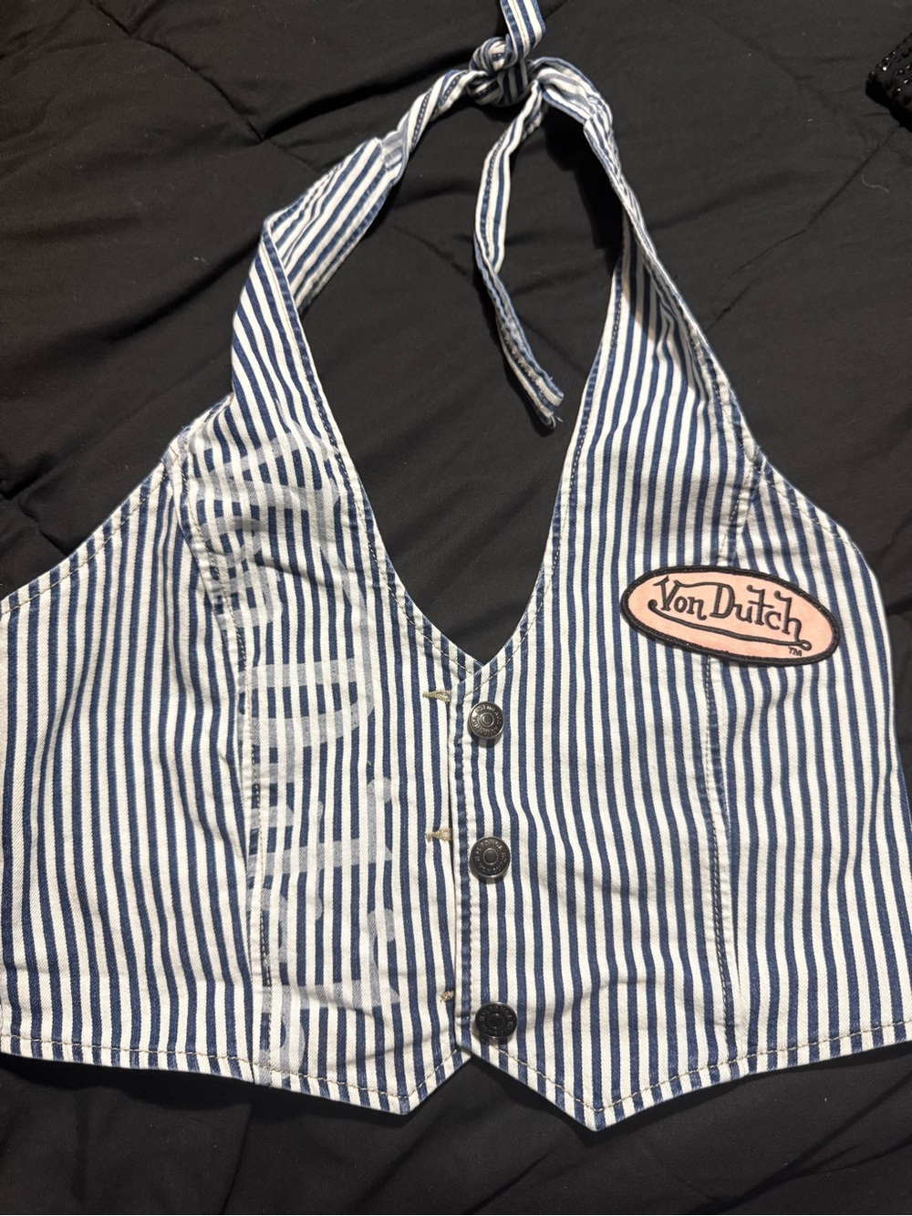Von Dutch Blue & White Striped Halter Bodysuit